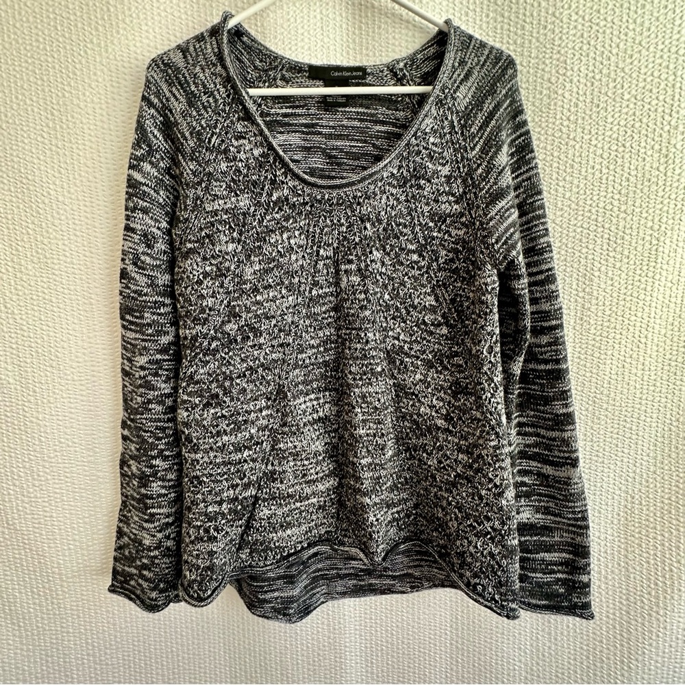 CALVIN KLEIN JEANS Black White Marled Knit Crewneck Sweater Size Medium